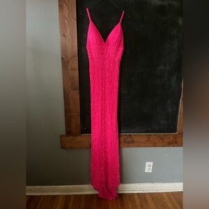 Sherri Hill Maxi Prom Dress Size 6 Hot Pink Evening Gown